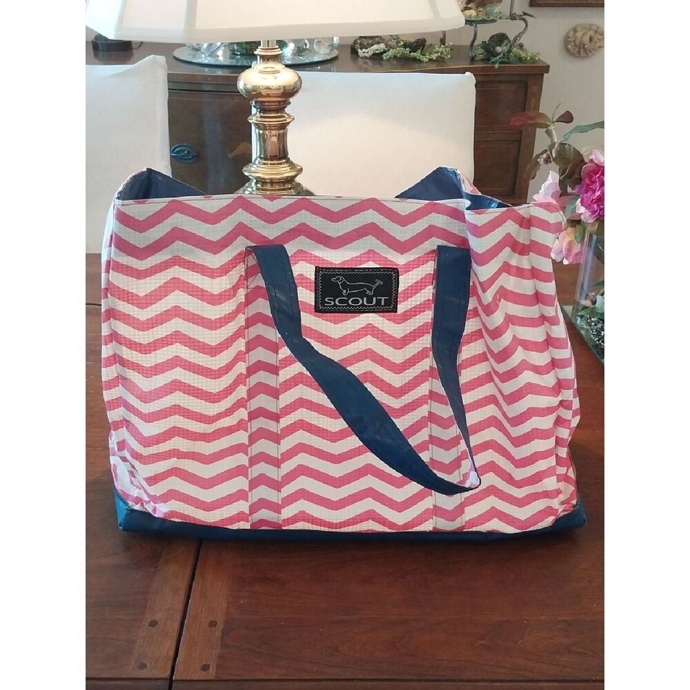 SCOUT Pink Chevron Tote with Navy Straps